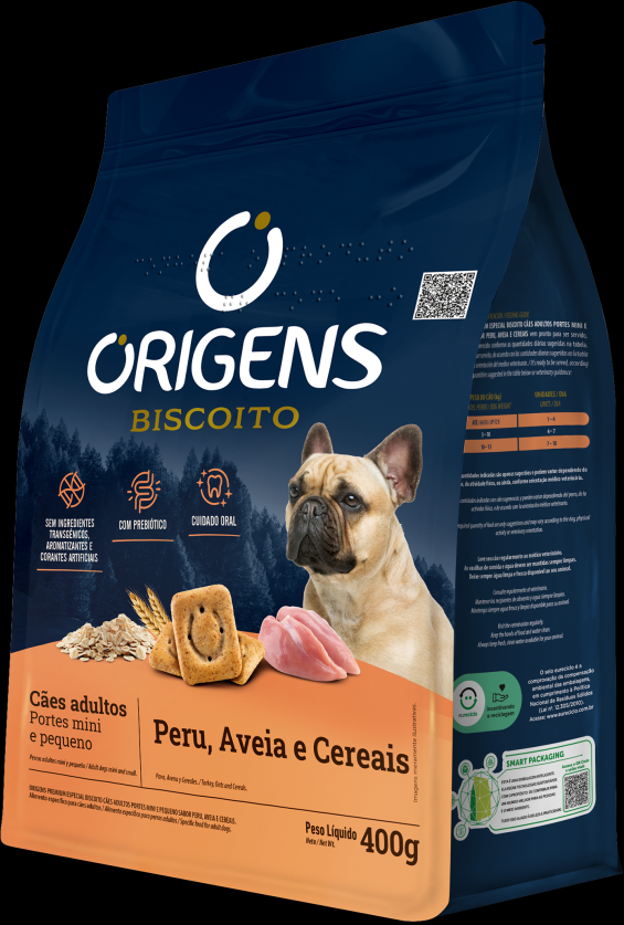 Biscoito Origens para Cães Adultos Porte Mini e Pequeno Sabor Aveia e Cereais - 400g