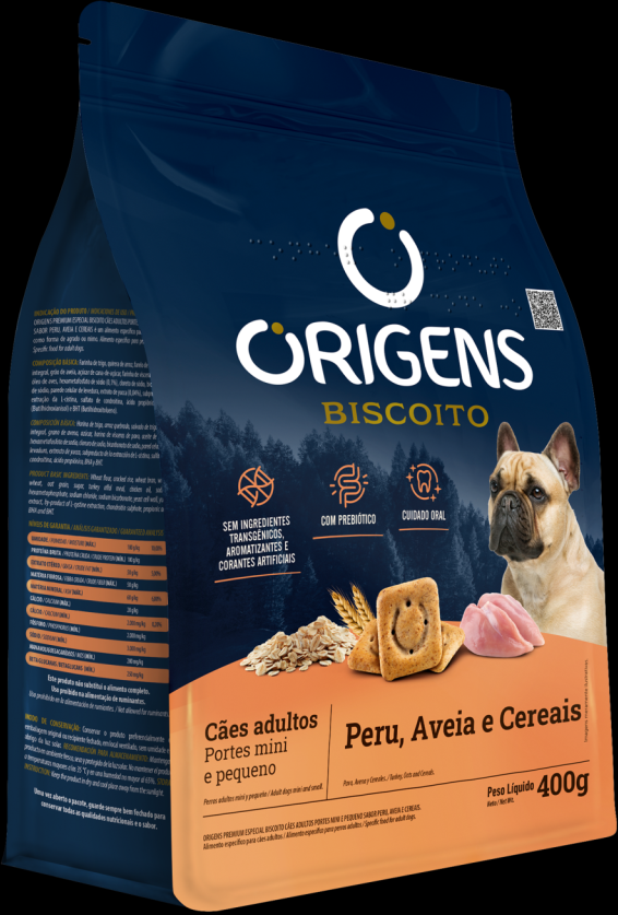 Biscoito Origens para Cães Adultos Porte Mini e Pequeno Sabor Aveia e Cereais - 400g