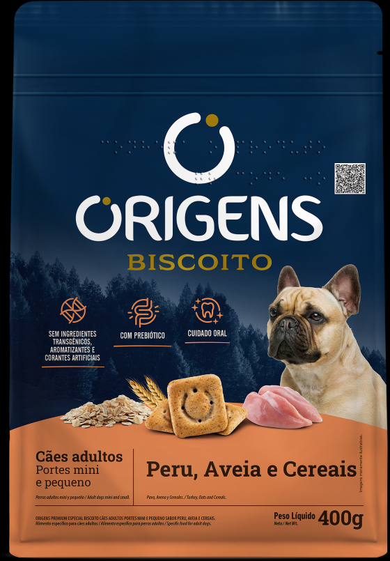 Biscoito Origens para Cães Adultos Porte Mini e Pequeno Sabor Aveia e Cereais - 400g