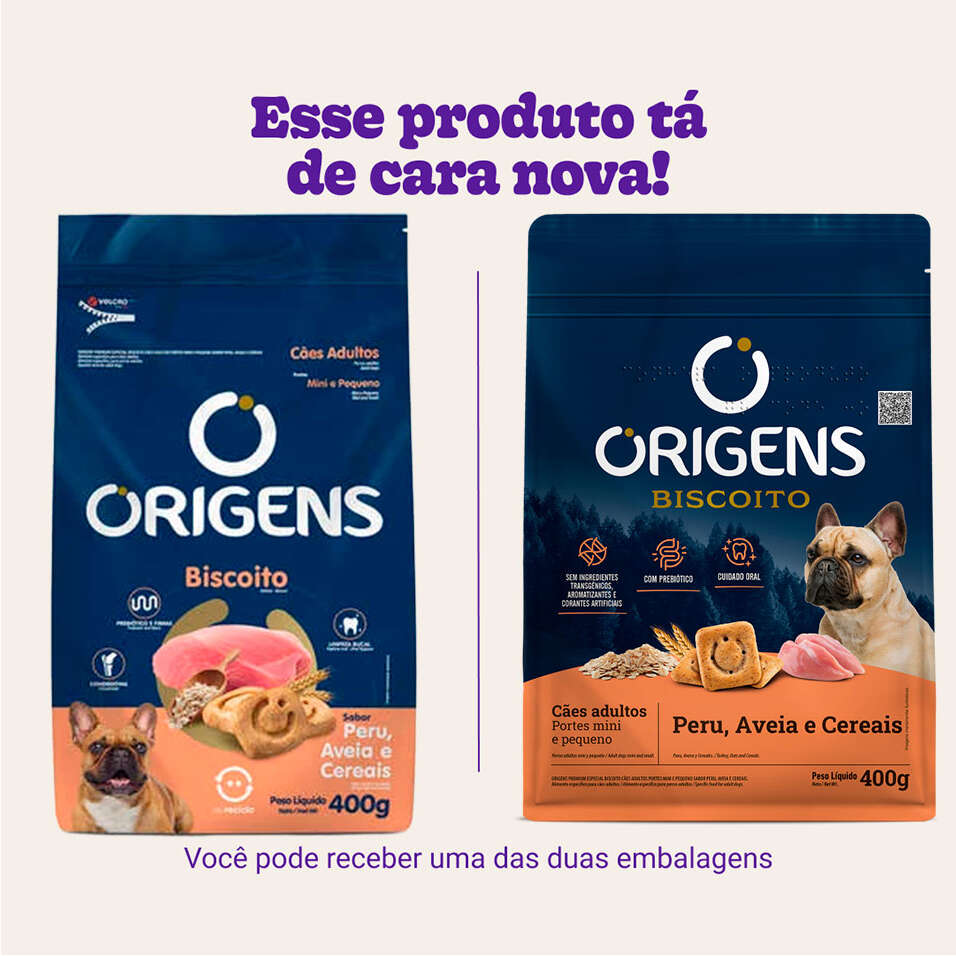 Biscoito Origens para Cães Adultos Porte Mini e Pequeno Sabor Aveia e Cereais - 400g
