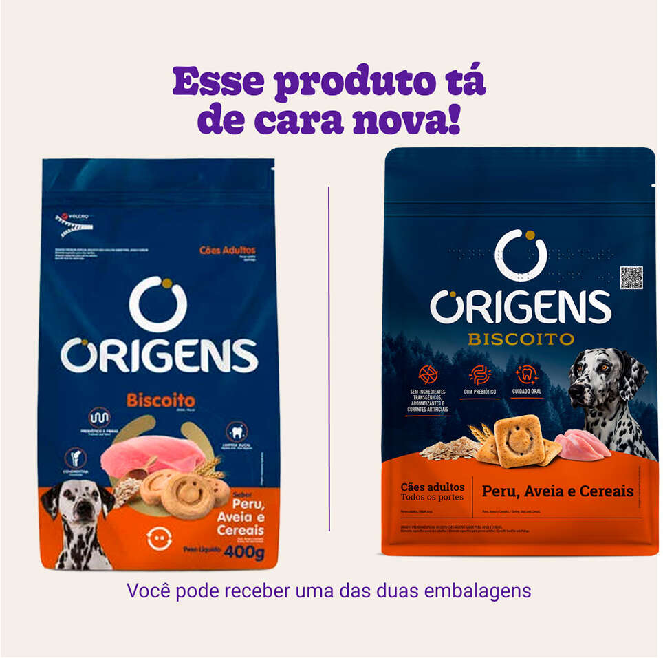 Biscoito Origens para Cães Adultos Porte Grande Sabor Aveia e Cereais - 400g