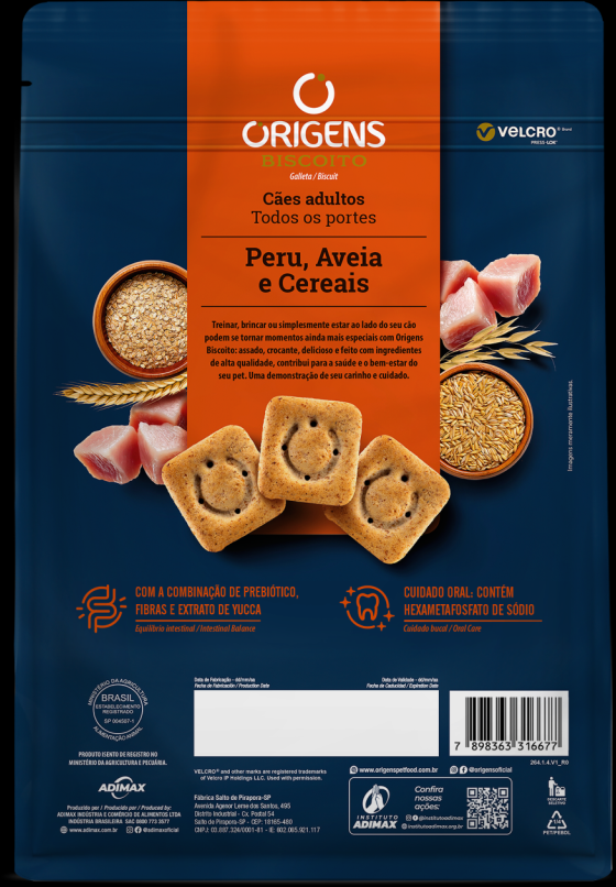 Biscoito Origens para Cães Adultos Porte Grande Sabor Aveia e Cereais - 400g