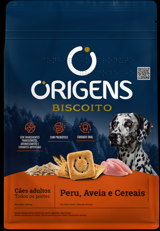 Biscoito Origens para Cães Adultos Porte Grande Sabor Aveia e Cereais - 400g