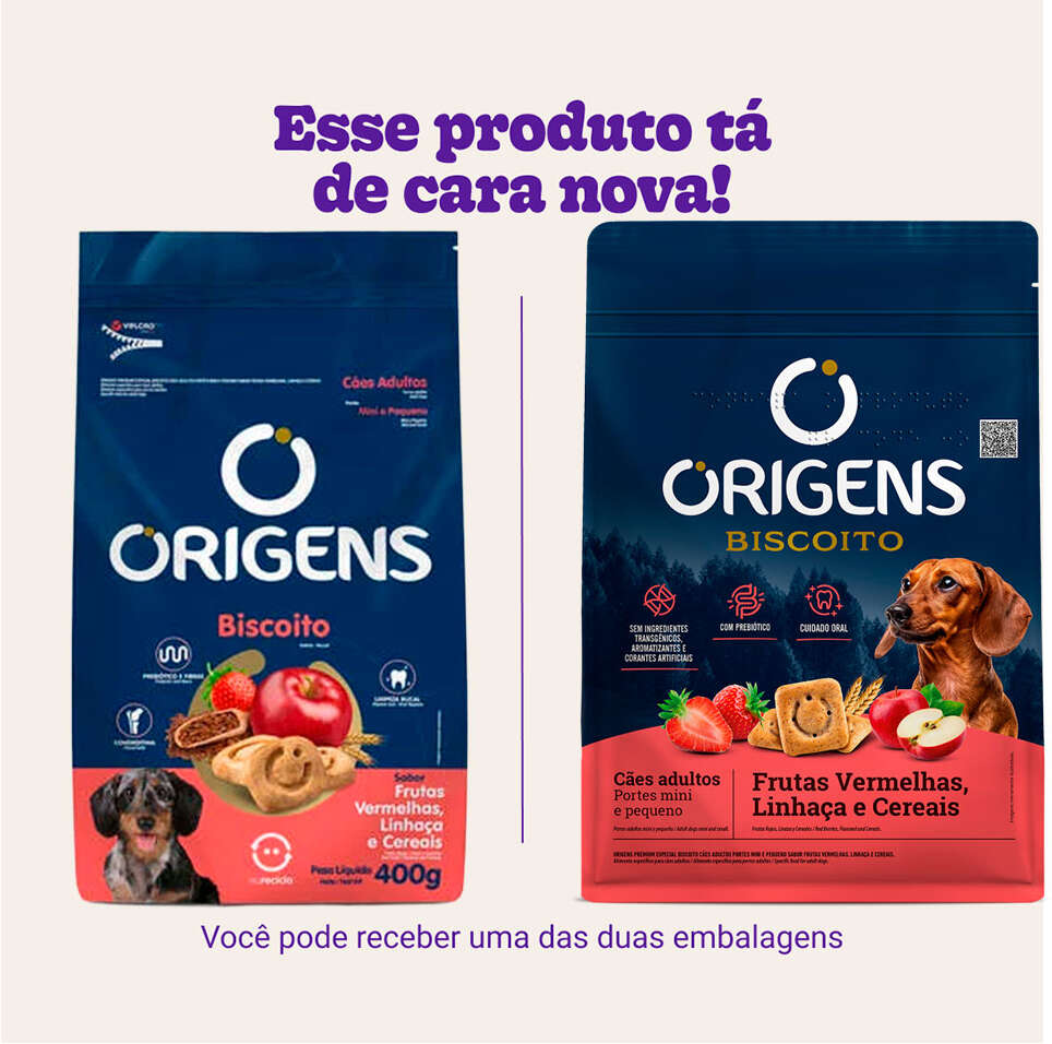 Biscoito Origens para Cães Adultos Porte Mini e Pequeno Sabor Cereais e Frutas Vermelhas - 400g