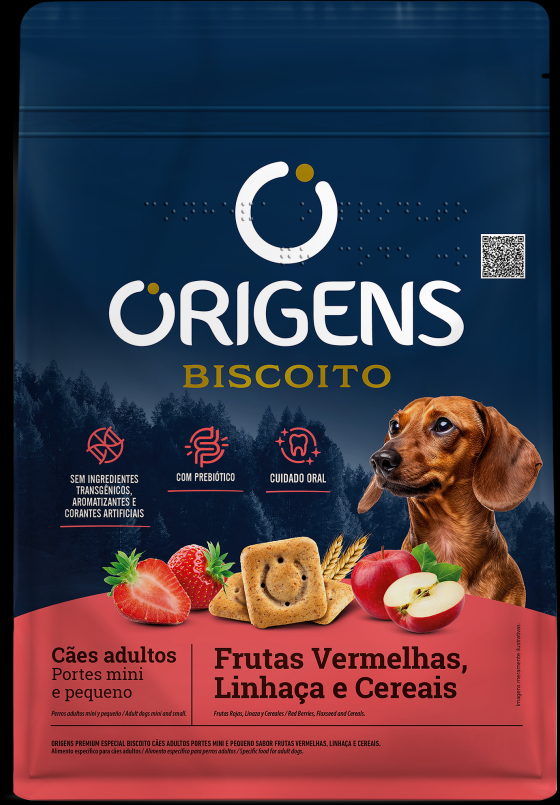 Biscoito Origens para Cães Adultos Porte Mini e Pequeno Sabor Cereais e Frutas Vermelhas - 400g