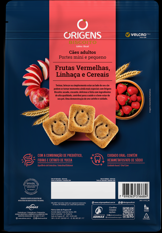 Biscoito Origens para Cães Adultos Porte Mini e Pequeno Sabor Cereais e Frutas Vermelhas - 400g