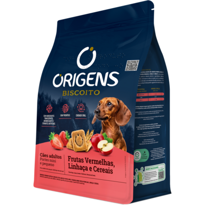 Biscoito Origens para Cães Adultos Porte Mini e Pequeno Sabor Cereais e Frutas Vermelhas