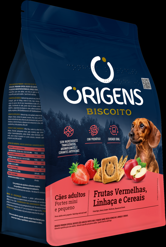 Biscoito Origens para Cães Adultos Porte Mini e Pequeno Sabor Cereais e Frutas Vermelhas - 400g