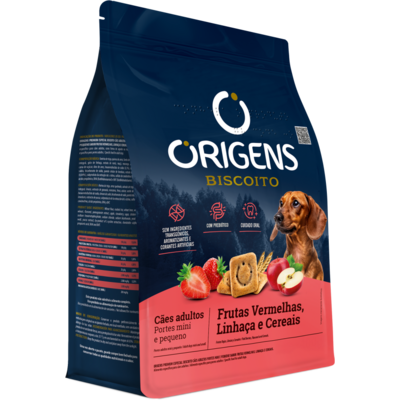 Biscoito Origens para Cães Adultos Porte Mini e Pequeno Sabor Cereais e Frutas Vermelhas
