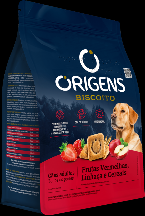 Biscoito Origens para Cães Adultos Porte Grande Sabor Cereais e Frutas Vermelhas - 400g