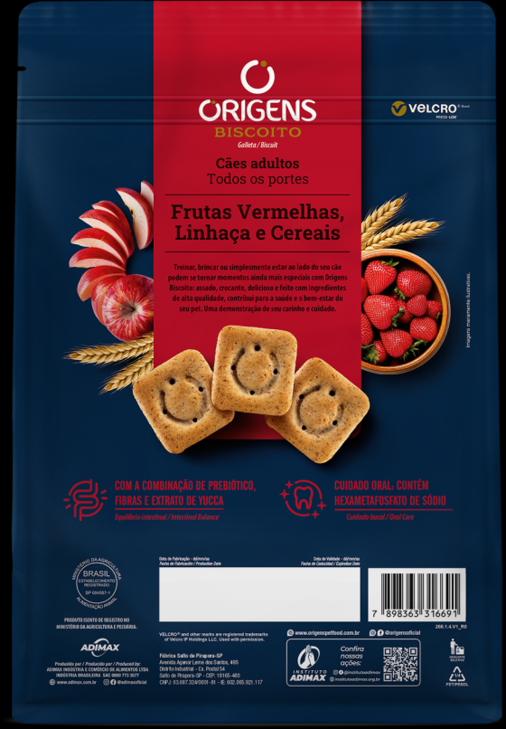 Biscoito Origens para Cães Adultos Porte Grande Sabor Cereais e Frutas Vermelhas - 400g