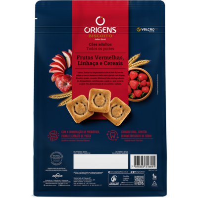 Biscoito Origens para Cães Adultos Porte Grande e Gigante Sabor Cereais e Frutas Vermelhas