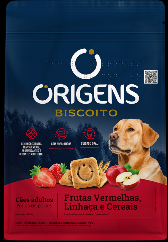 Biscoito Origens para Cães Adultos Porte Grande Sabor Cereais e Frutas Vermelhas - 400g