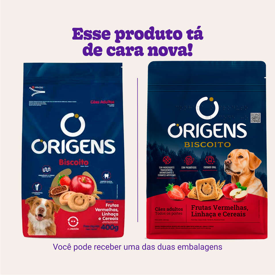 Biscoito Origens para Cães Adultos Porte Grande Sabor Cereais e Frutas Vermelhas - 400g