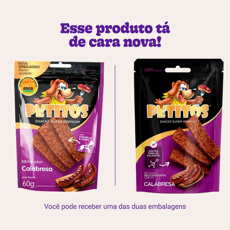 Bifinho Petitos para Cães Adultos Sabor Calabresa - 60g