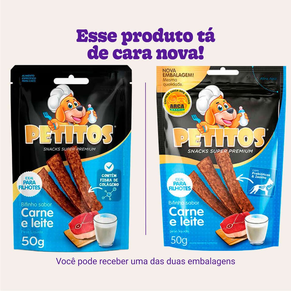Bifinho Petitos para Cães Filhotes Sabor Carne e Leite - 50g