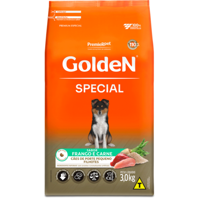 Ração Seca Premier Pet Golden Especial para Cães Filhotes porte Pequeno sabor Frango e Carne