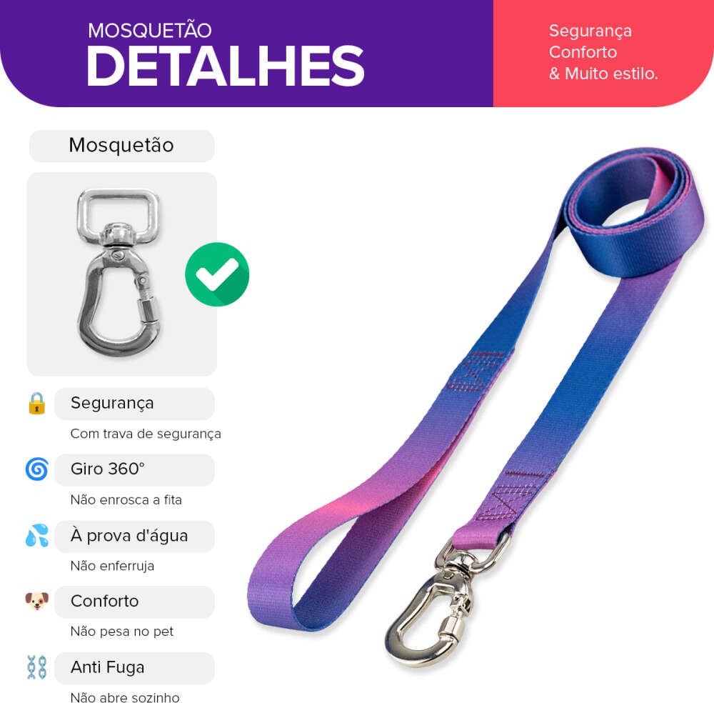 Kit Guia + Peitoral H Basic Pet Roxo e Azul Lily para Cães - Tam. P