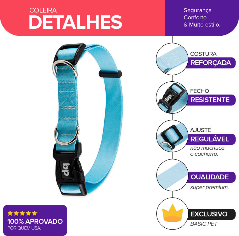 Coleira Basic Pet para Cachorro Caribe - Tam. PP