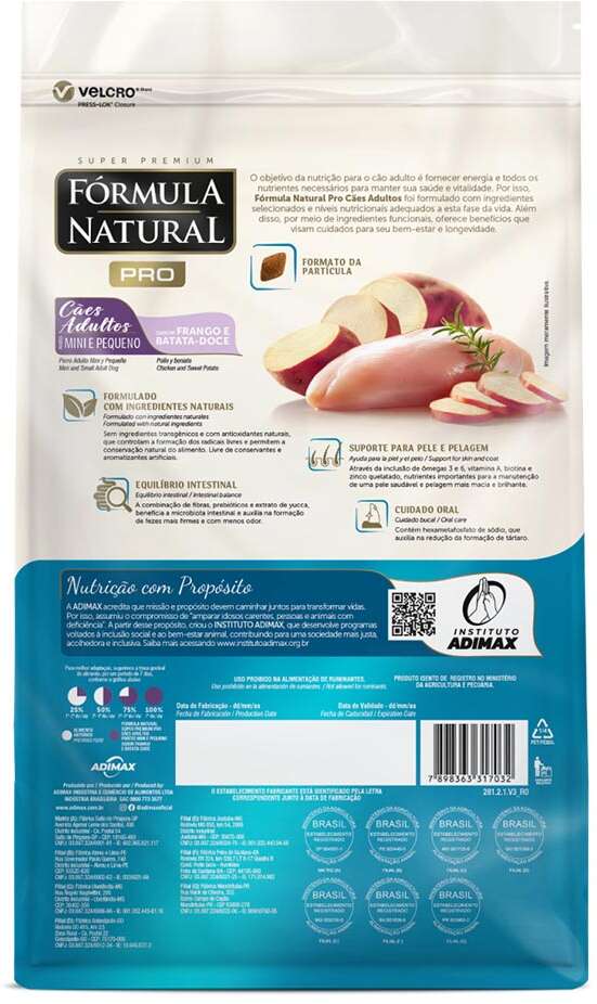 Ração Seca Fórmula Natural Pró para Cães Adultos Raças Minis e Pequenas Sabor Frango e Batata Doce - 2,5Kg