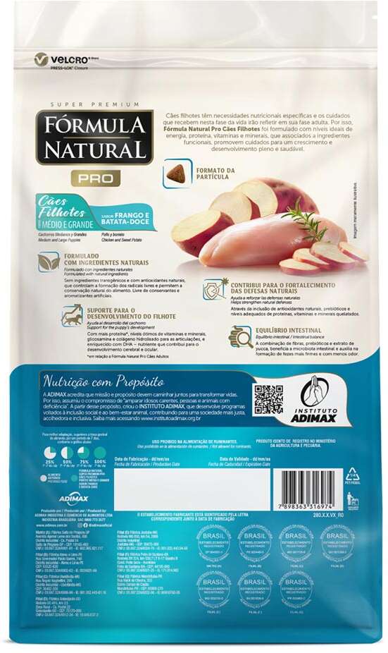 Ração Fórmula Natural Pró Super Premium Sabor Frango e Batata Doce para Cães Filhotes Raças Médias e Grandes - 2,5Kg