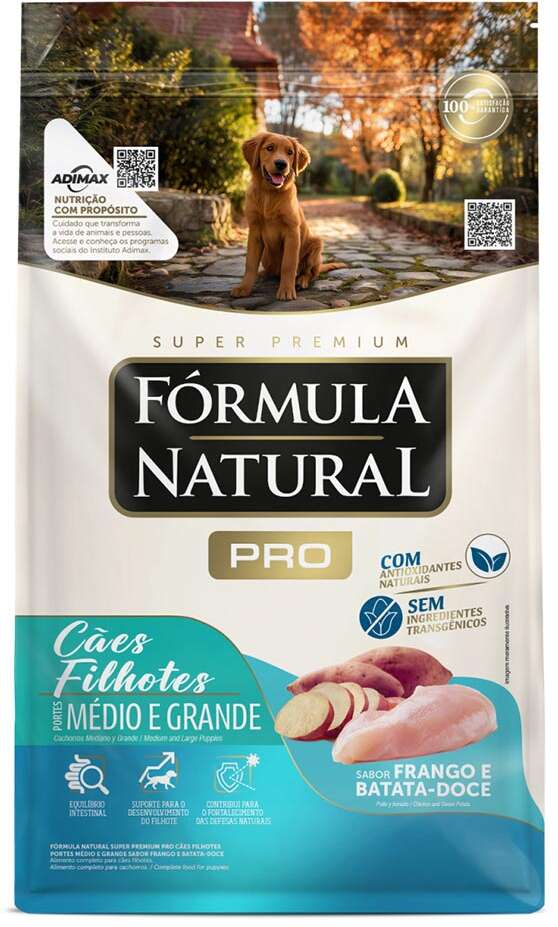 Ração Fórmula Natural Pró Super Premium Sabor Frango e Batata Doce para Cães Filhotes Raças Médias e Grandes - 2,5Kg