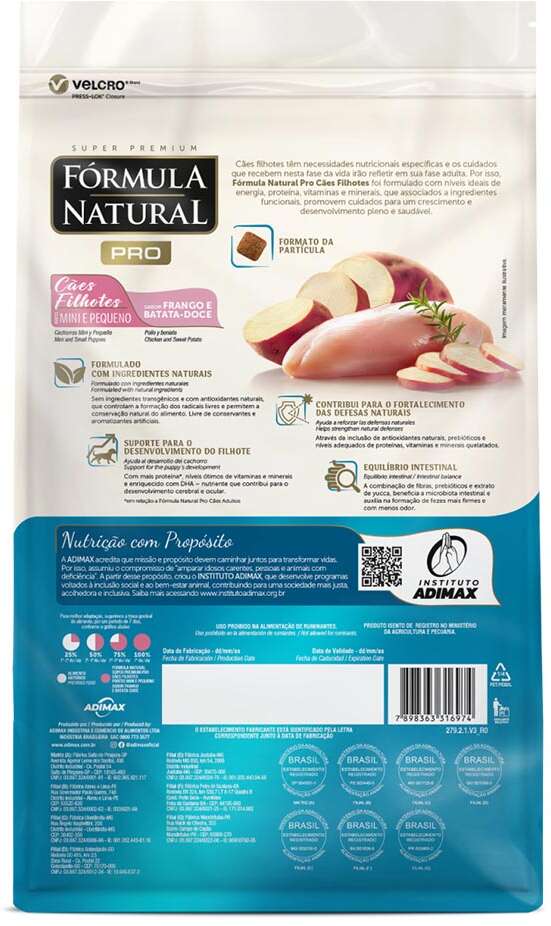Ração Fórmula Natural Pró Super Premium Sabor Frango e Batata Doce para Cães Filhotes Raças Minis e Pequenas - 2,5Kg