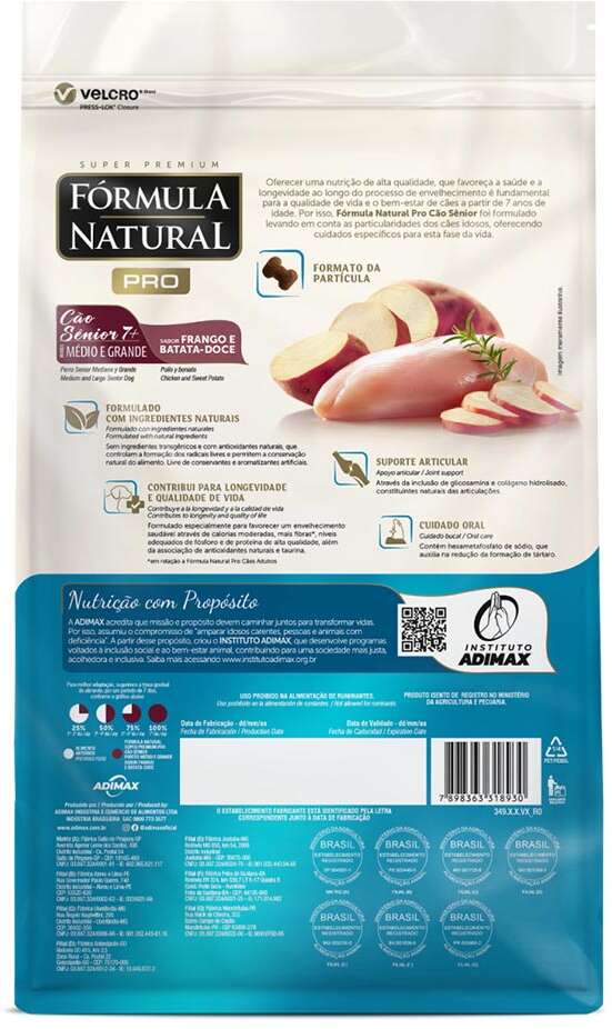 Ração Seca Fórmula Natural Pró Sênior Frango e Batata Doce para Cães Idosos de Porte Médio e Grande - 15Kg
