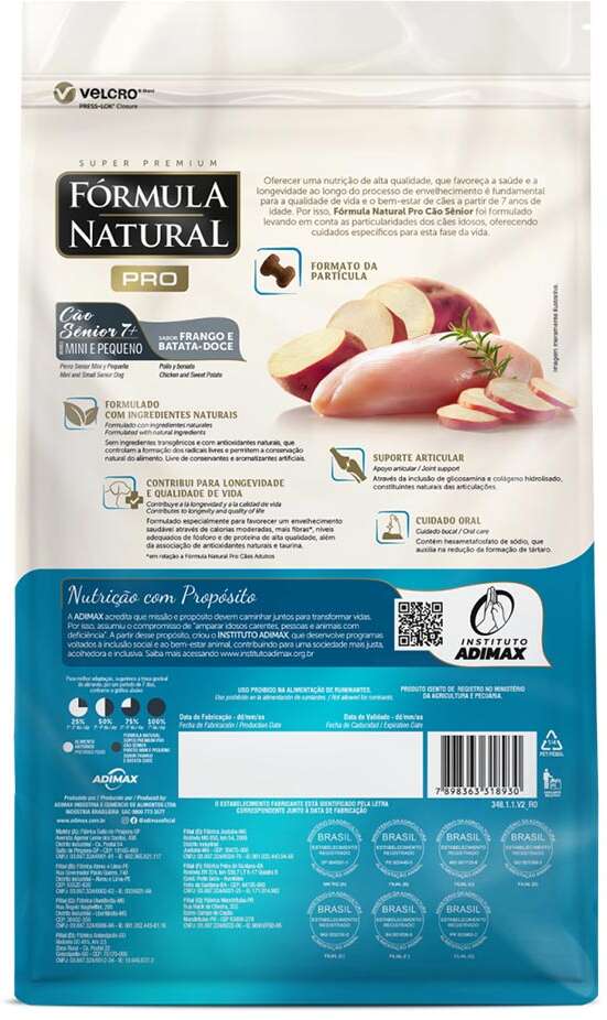 Ração Seca Fórmula Natural Pró Sênior Frango e Batata Doce para Cães Idosos de Porte Mini e Pequeno - 10,1Kg