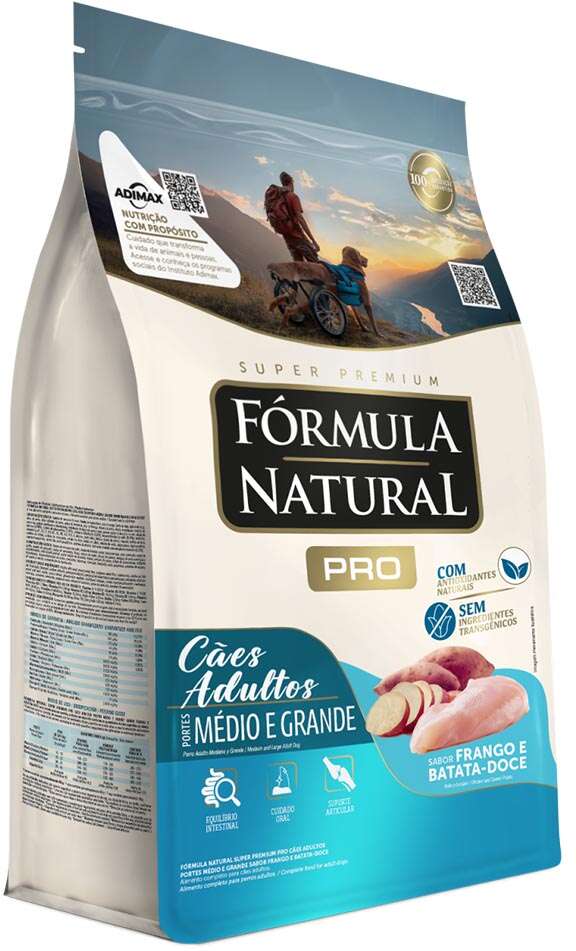 Ração Seca Fórmula Natural Pró Frango e Batata Doce para Cães Adultos de porte Médio e Grande - 20Kg