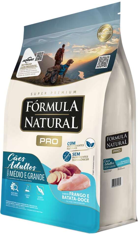 Ração Seca Fórmula Natural Pró Frango e Batata Doce para Cães Adultos de porte Médio e Grande - 20Kg