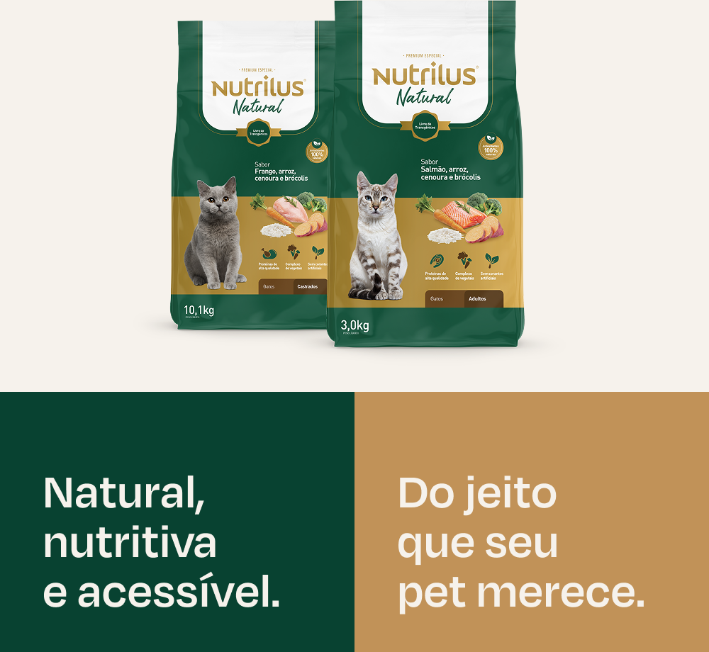 Ração Seca Nutrilus Natural Sabor Salmão e Arroz para Gatos Adultos - 10,1Kg