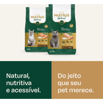 Ração Seca Nutrilus Natural Sabor Frango e Arroz para Gatos Adultos Castrados