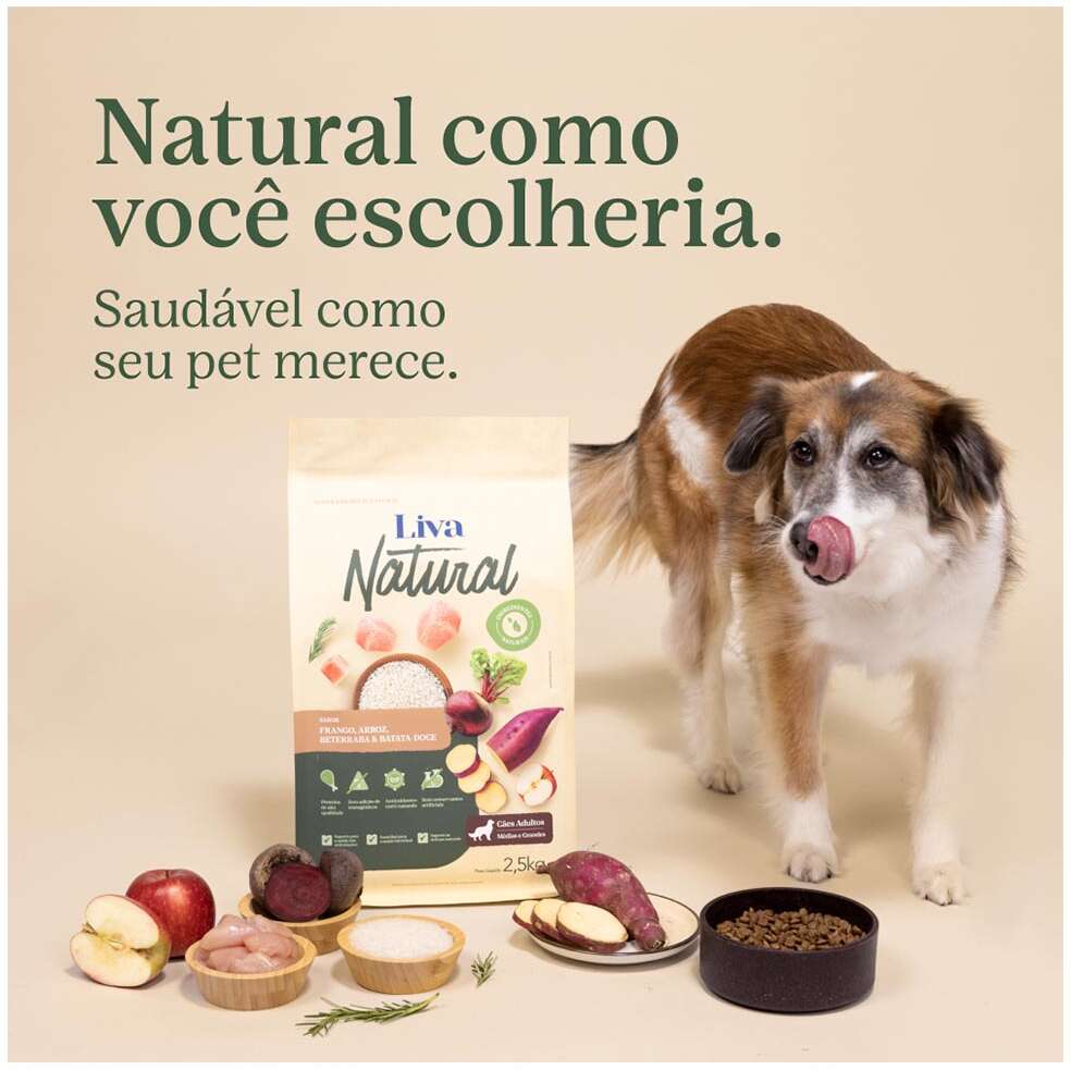 Ração Liva Natural Frango e Batata Doce Cães Adultos Raças Médias e Grandes - 10,1Kg