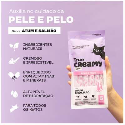 Petisco Cremoso True Creamy Care Pele & Pelo Sabor Atum e Salmão para Gatos