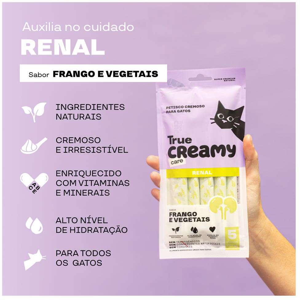 Petisco Cremoso True Creamy Care Renal Sabor Frango e Vegetais para Gatos - 1 Pacote (5 Unidades)