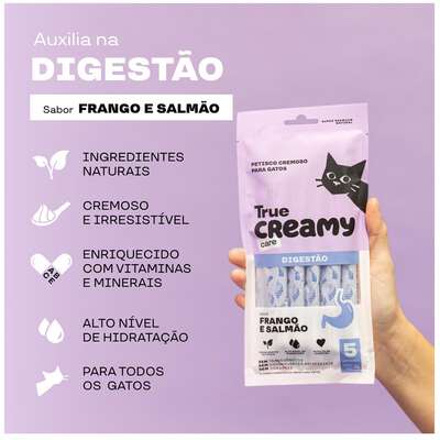 Petisco Cremoso True Creamy Care Digestão Sabor Salmão e Frango para Gatos