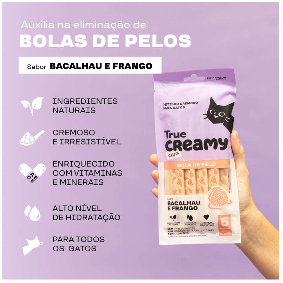 Petisco Cremoso True Creamy Care Urinary Sabor Pato e Frango para Gatos - 1 Pacote (5 Unidades)