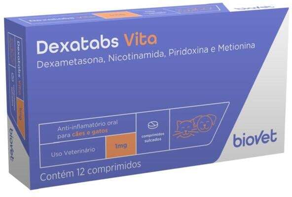Anti-inflamatório Biovet Dexatabs Vita 1 mg para Cães e Gatos - 12 Comprimidos