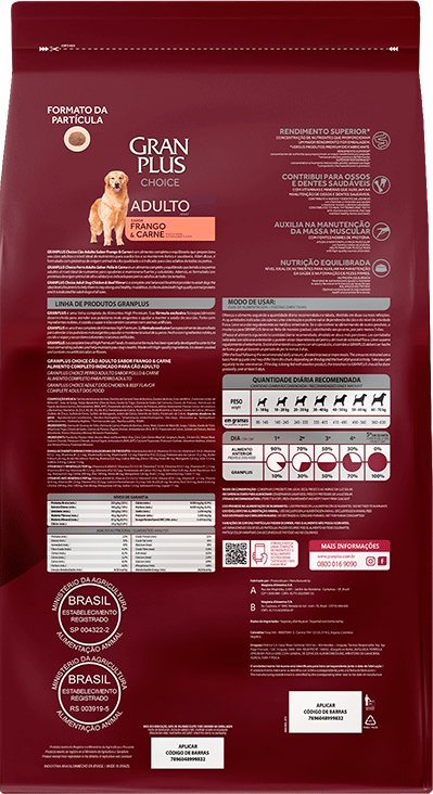 Ração GranPlus Choice Frango e Carne para Cães Adultos - 15Kg