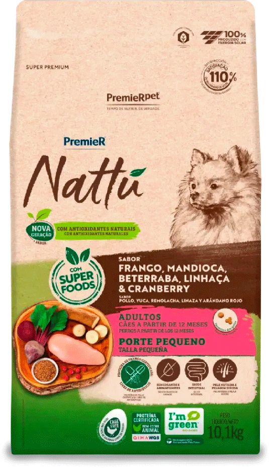 Ração Seca PremieR Pet Nattú Mandioca para Cães Adultos de Pequeno Porte - 10,1Kg