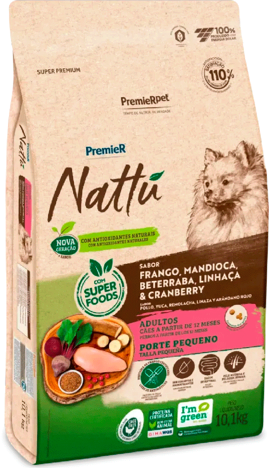 Ração Seca PremieR Pet Nattú Mandioca para Cães Adultos de Pequeno Porte - 10,1Kg