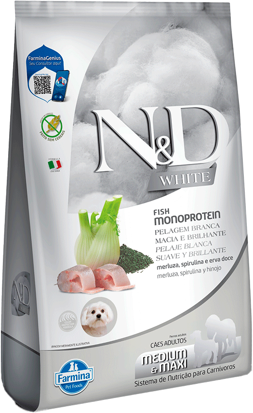 Ração Seca Farmina N&D White para Cães Adultos de Raças Médias e Grandes Sabor Peixe - 7Kg