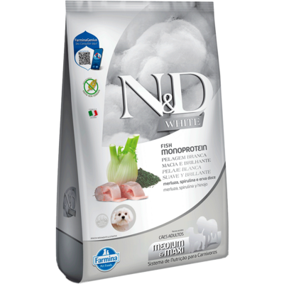 Ração Seca Farmina N&D White para Cães Adultos de Raças Médias e Grandes Sabor Peixe