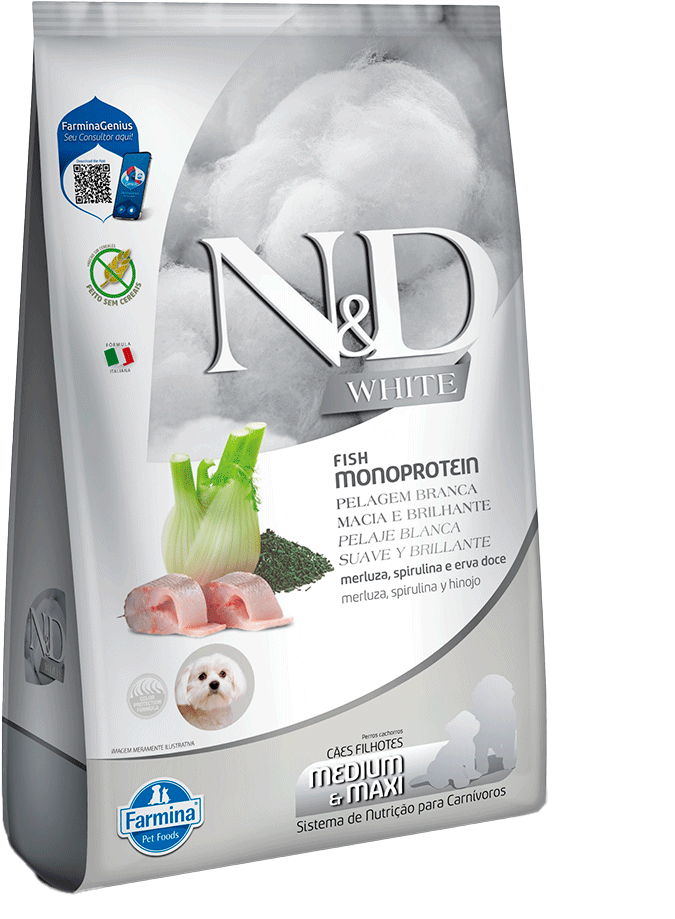 Ração Seca Farmina N&D White para Cães Filhotes de Raças Médias e Grandes Sabor Peixe - 7Kg