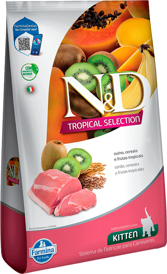 Ração Seca Farmina N&D Tropical para Gatos Filhotes de Todas as Raças Sabor Carne Suína e Cereais - 7Kg