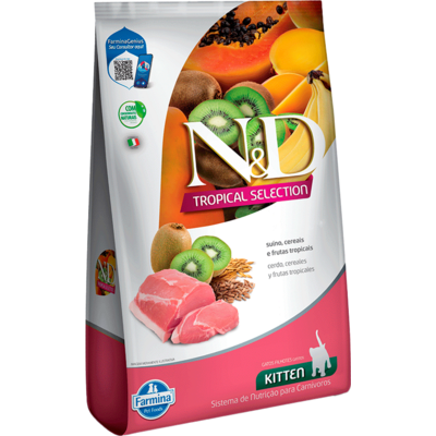 “Ração Seca Farmina N&D Tropical para Gatos Filhotes de Todas as Raças Sabor Carne Suína e Cereais”