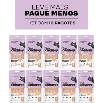 Petisco Cremoso True Creamy Care Bola de Pelo Sabor Bacalhau e Frango para Gatos