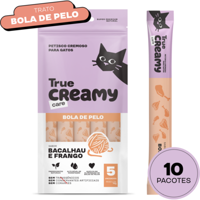 Petisco Cremoso True Creamy Care Bola de Pelo Sabor Bacalhau e Frango para Gatos