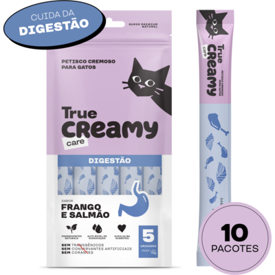 Petisco Cremoso True Creamy Care Digestão Sabor Salmão e Frango para Gatos